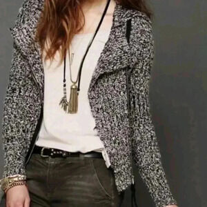 Free People Moto Side Asymetrical Zip Cardigan tweed Jacket Size M